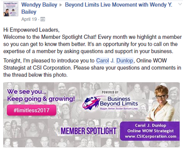 Business Beyond Limits spotlight chat with Carol Dunlop